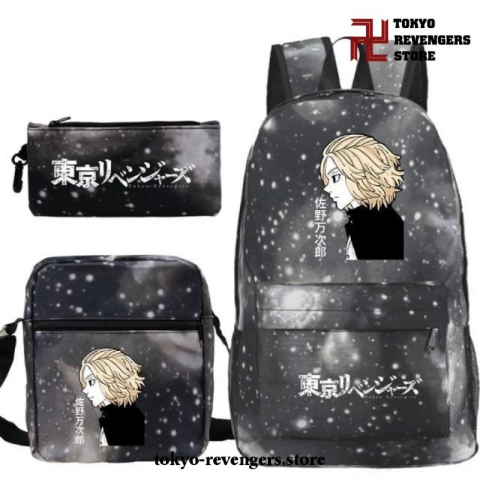 3Pcs/set Tokyo Revengers Manjiro Sano Backpack Gray